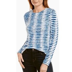 J. McLaughlin Lenny Sweater Blue‎ White Abstract Stripe Light Modal Cotton Small
